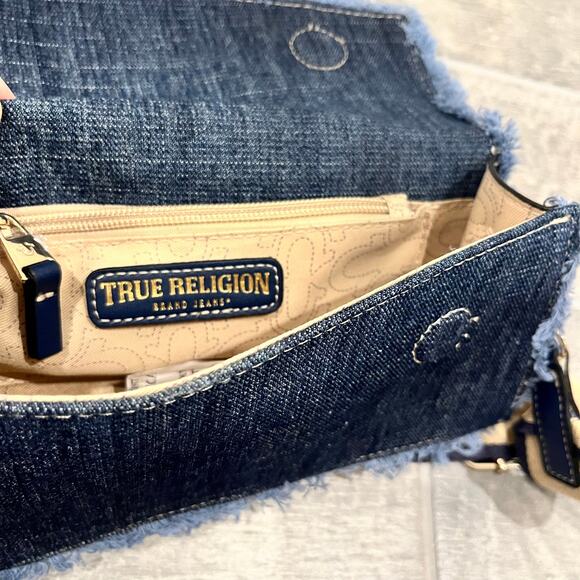 True Religion: Women's Y2K Frayed Denim Crossbody Adjustable Shoulder Bag - Picture 9 of 13